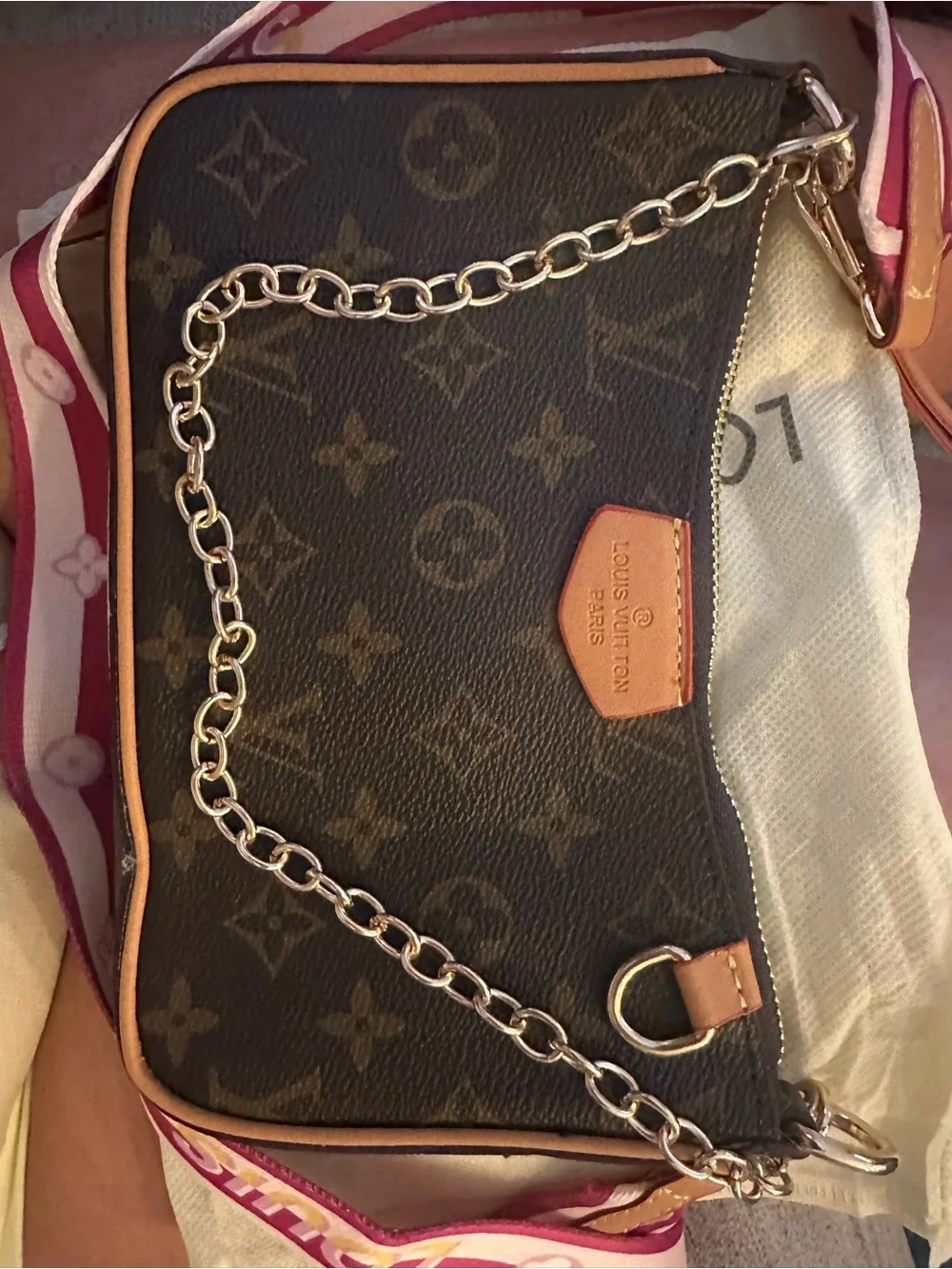 Source Unknown Monogram Crossbody with Pink and White Strap